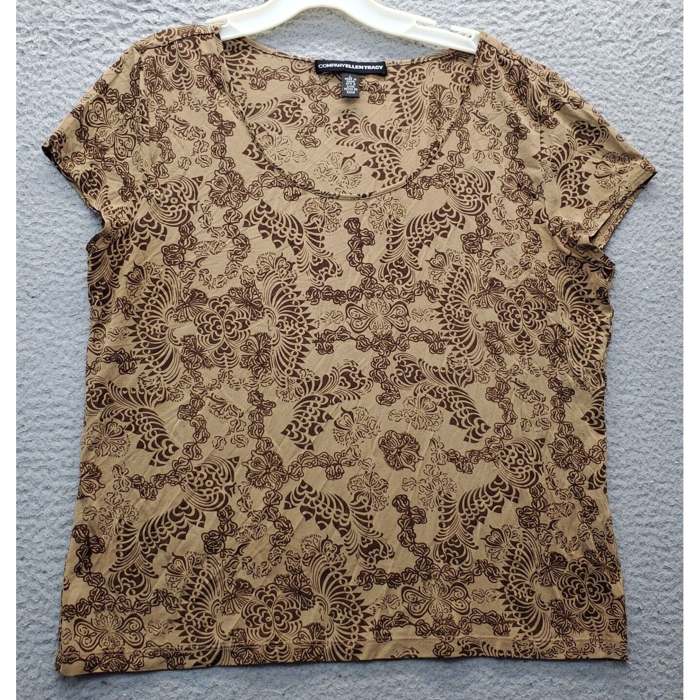 Company Ellen Tracy Blouse Top Womens Large Multi Floral Cap Sleeve Round Neck